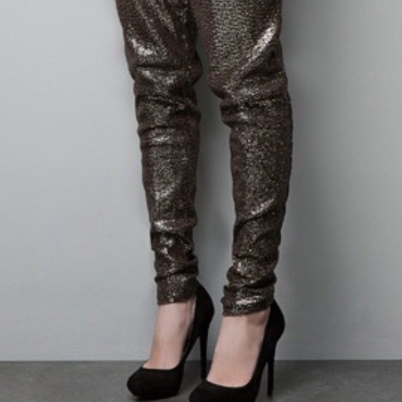 Zara Bronze Sequined Harem Pants / Joggers Size S - Picture 10 of 11